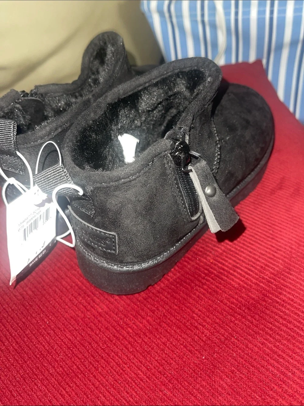 Kids Black Faux-Suede Ankle Boots with Side Zip